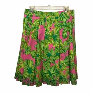 LILLY PULITZER Ingrid Vtg White Label Floral Pleated Skirt Eyelet Hem Size 8